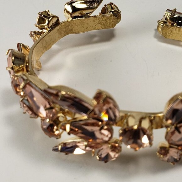 Polished Gold-Tone Shiny Light Pink Crystal Design Cuff Bracelet for Women - Picture 5 of 6